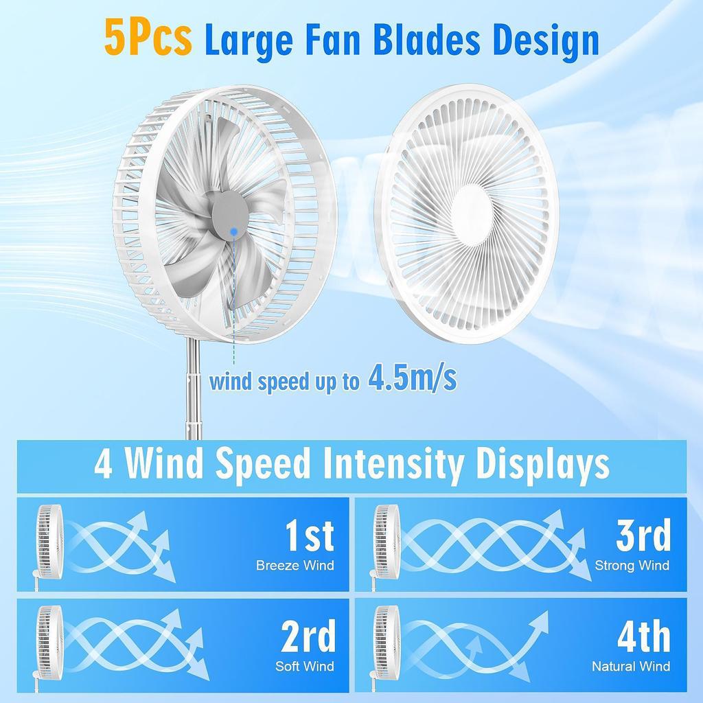 Portable Foldable Wireless Charging Fan with Silent Operation, Telescopic Design, Large Airflow, and Remote Control.