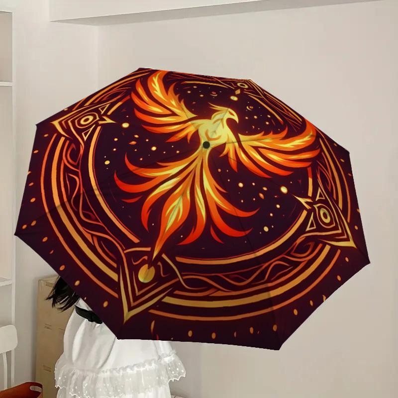 1pc Phoenix Rising Mandala Umbrella with Plastic Handle,Suitable for All Seasons Home Travel Outdoor UmbrellaDD1180