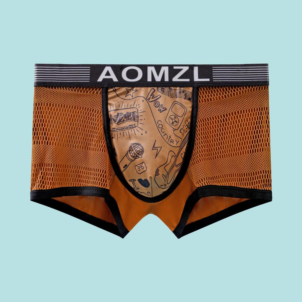 Мужские трусы-боксеры из ледяного шелка с сотовой сеткой, ультра дышащие трусы-боксеры со средней талией, трусы-боксеры с принтом