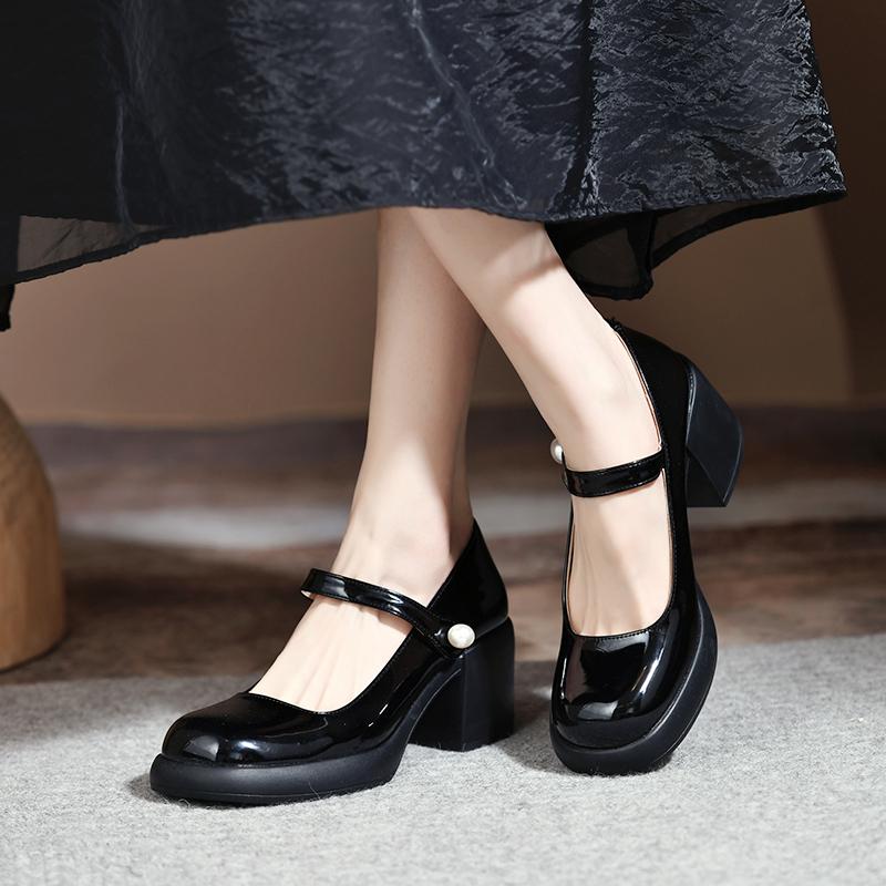 Модная обувь Мэри Джейн Женская весна и осень 2024 Новая модная универсальная в западном стиле на высоком каблуке с круглым носком Ретро одинарная обувь