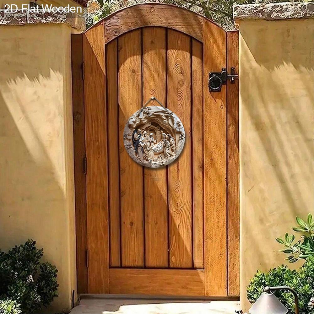 Nativity Wooden Christmas Sign - Jesus Navidad Round Sign for Front Door Wall Hanging Decor - Ideal Christmas Gift