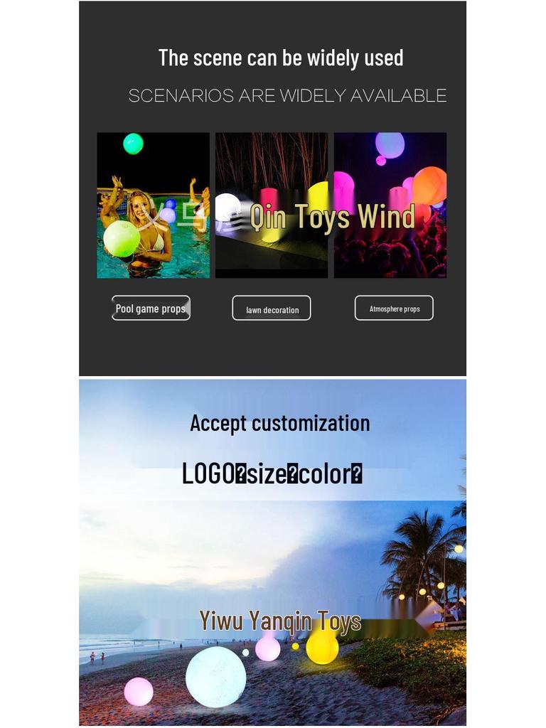 Светодиодный надувной пляжный мяч с изменяющимся цветом - Управляемый пультом, Водонепроницаемый, Реквизит для бассейна и концерта