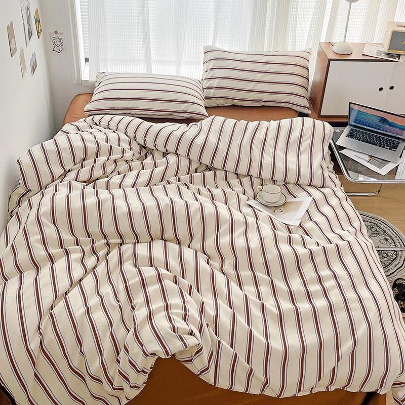 Nordic Ins Style Striped Bedding Sets Soft Skin-Friendly Sanding Comforter Sets for Home Four Seasons Cozy Bedclothes for Double