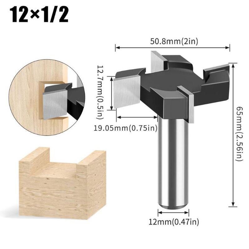 Четырехточечная фреза T-Cutter Sole Clearing Фреза для прорезки пазов Четырехточечная фреза для прорезки пазов Инструменты для деревообработки 8 мм 1/2 дюйма Хвостовик 12 мм