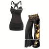 Plus Size European & American Embroidered Sling Top and Flare Pants Set for Women - In Stock