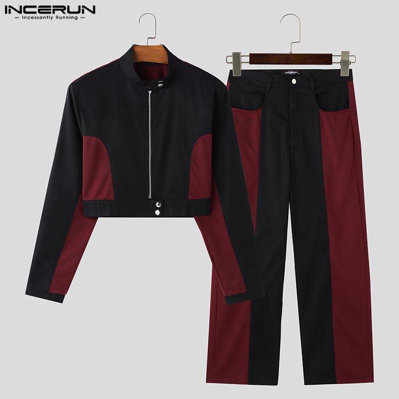 INCERUN Комплекты из двух предметов: мужские укороченные топы с коротким рукавом и длинные повседневные брюки, комплекты карго