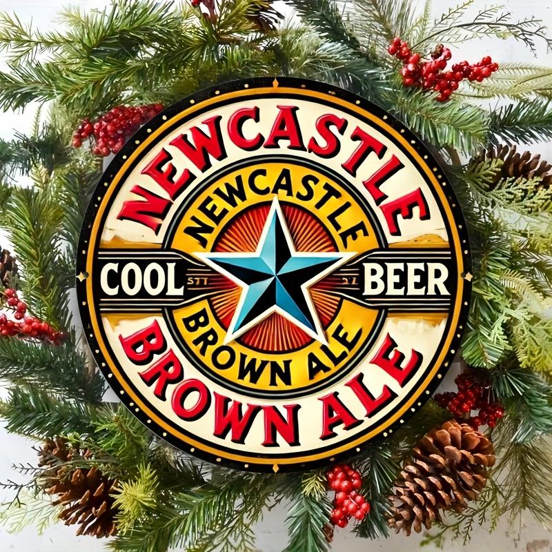 Премиальная алюминиевая круглая пластина Newcastle Brown Ale Винтаж 8x8 дюймов Водонепроницаемая, устойчивая к выцветанию Декор для стены домашнего бара, кафе, гаража