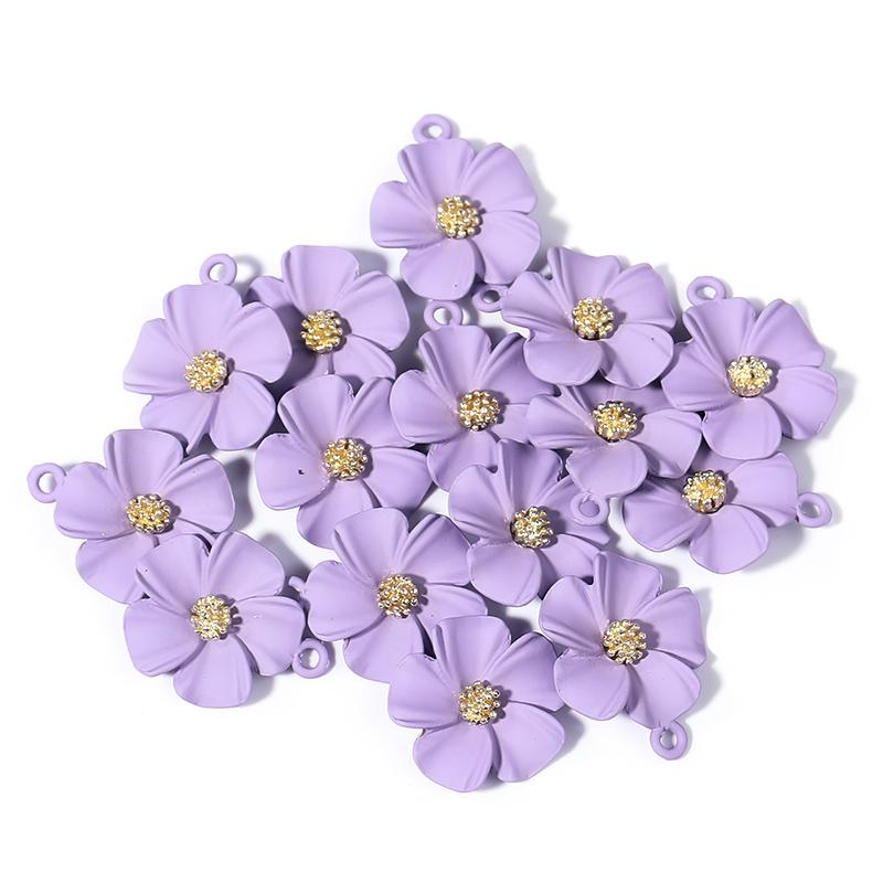 Colored Five Petal Flower Pendant Women Summer Lovely Bracelets Necklace Charms Diy Alloy Jewelry Making Accessories