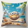 4Pcs Cartoon Beach Character Throw Pillow Covers, Cute Fuzzy Sun & Bird Hammock Print Cushion Cases, Tropical Summer Decor