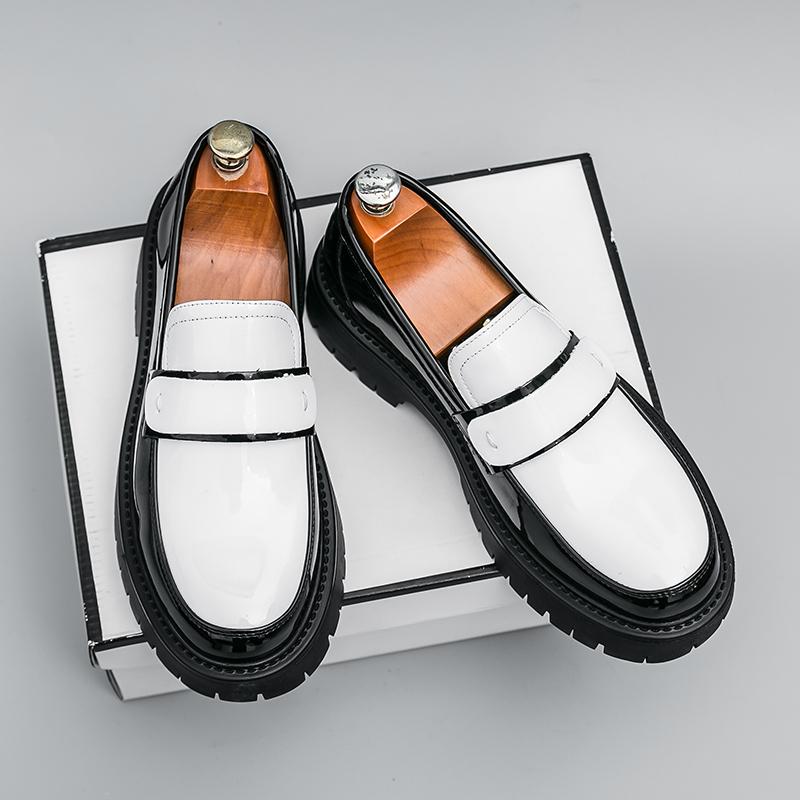 Новые мужские модные лоферы Черные Белые ПУ Толстая подошва Дышащая обувь Мужские Удобные Модные Кожаные туфли с большим пальцем 38-46