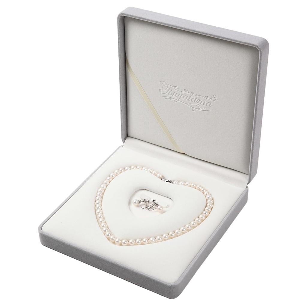 Genuine pearl necklace and earrings set earrings for ceremonial with heart keeper box [Tsuyata Ururu] (or set) occasions, 7.5-8.0mm, [Quality