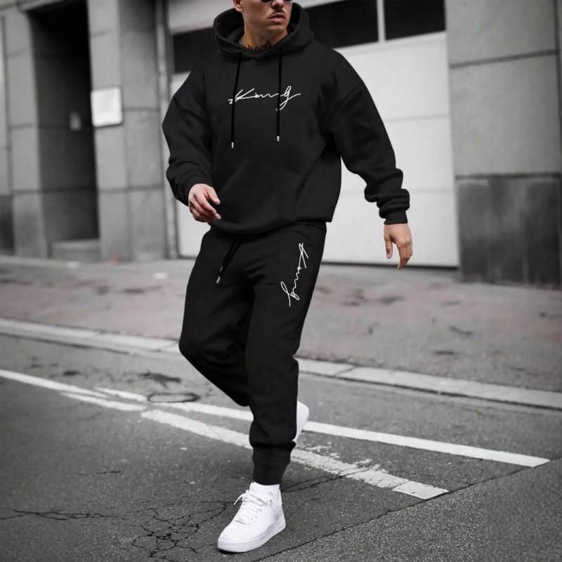 Mens Hooded Oversized Sweatshirt Set Long Sleeve Top Pants Casual Sportswear