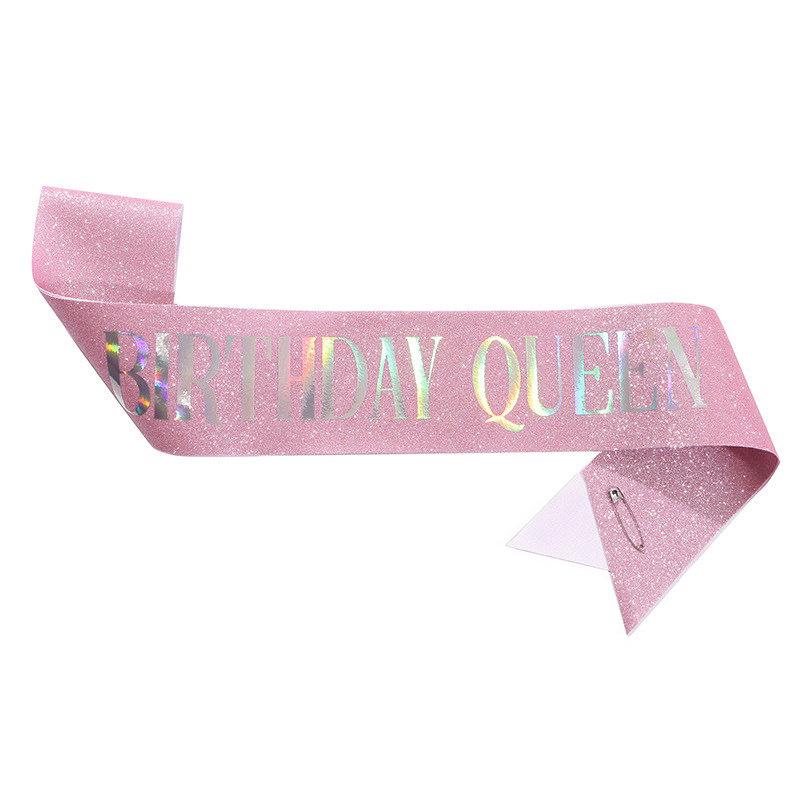 Корона Королевы Дня рождения с розовыми стразами и набор плечевой ленты - Аксессуары для вечеринки
