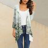 Women's Print Irregular Three-quarter Sleeve Cardigan With Pocket Jacket