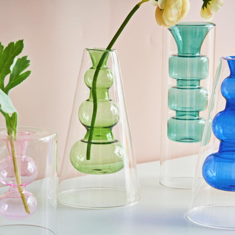 Nordic Modern Двойная стенка Ваза Креативная Гидропонная Прозрачная Стеклянная Ваза Гостиная Настольный Декор Персонализированное Художественное Украшение