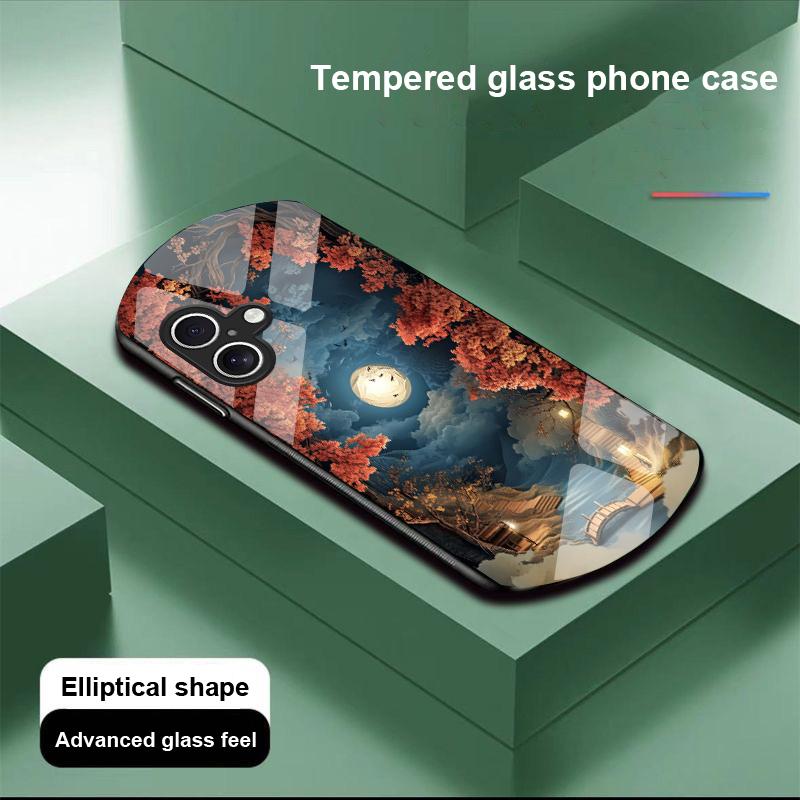 Золотой Лист Черный Для Apple IPhone 16 11 13 15 14 Pro Max 12 Mini 7 8 Plus XR X XS Чехол для телефона из закаленного стекла эллиптической формы