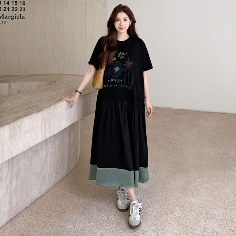 Новое хлопковое винтажное платье с цветочным принтом больших размеров с коротким рукавом для женщин, повседневное свободное длинное летнее платье