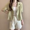 Женский пиджак с лацканами, короткий рукав, свободный крой, пиджак с карманами, однотонный свободный летний деловой пиджак