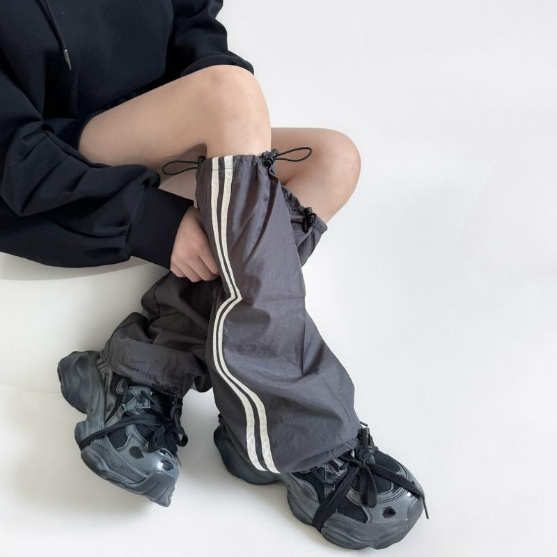 Fashion Drawstring Cargo Leg Warmers for Women Harajuku Side Double Striped Baggy Leg Covers Footless Socks Streetwear