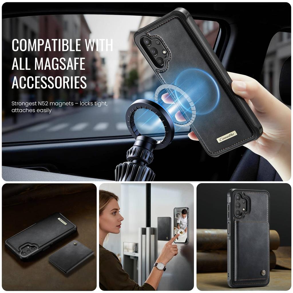 Чехол-кошелек для Samsung Galaxy A13 A14 A15 A16 A17 A52 A53 A54 A55 A35 A56 Магнитный держатель для карт RFID 2-в-1 Съемная крышка