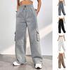 Cargo Pants Elastic High Waist Adjustable Drawstring Long Pants