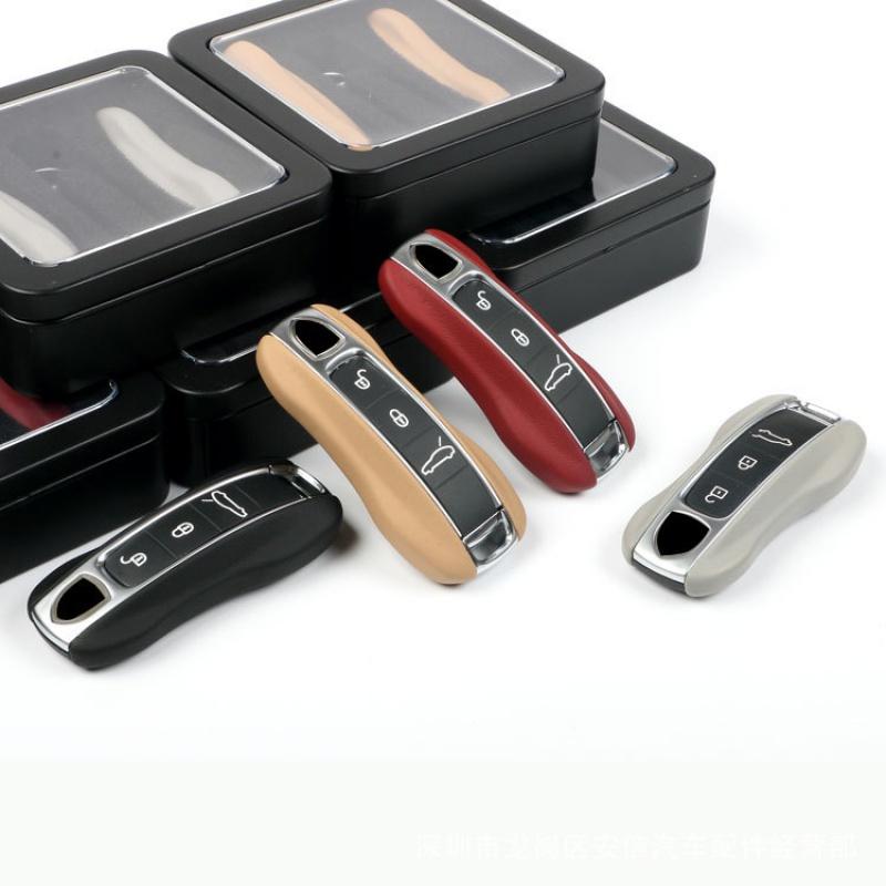 AABKT1 Leather Car Smart Key Cover Case Fob For Porsche 911 Macan Boxster Cayenne Panamera Taycan Cayman 971 9YA 718 Key Shell