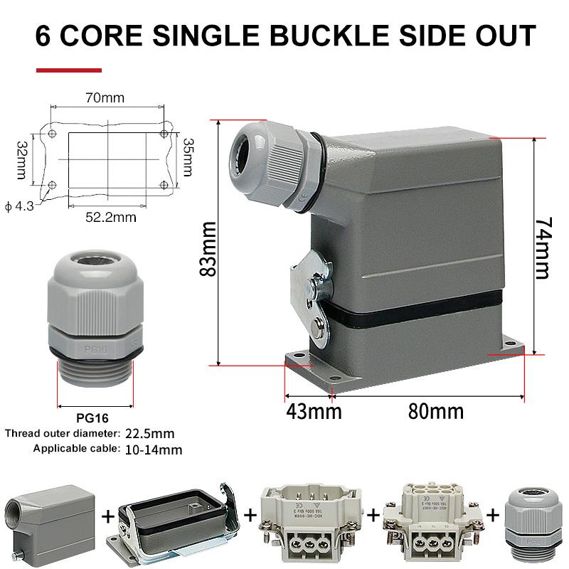HE Rectangular Heavy Duty Connector 6 10 16 24 36 48 Pins Core Waterproof Aviation Industrial Plug Socket Top Lateral Line 16A