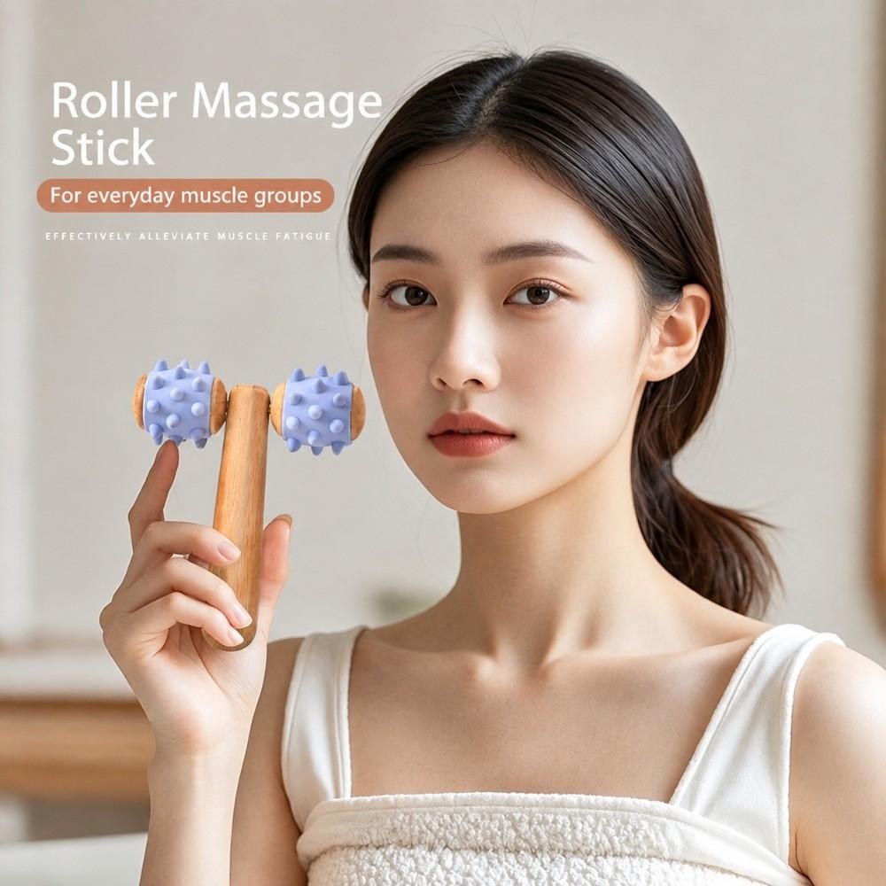Wood Handle Roller Massage Stick T Shape Body Massage Tool Handheld Massager Portable Massage