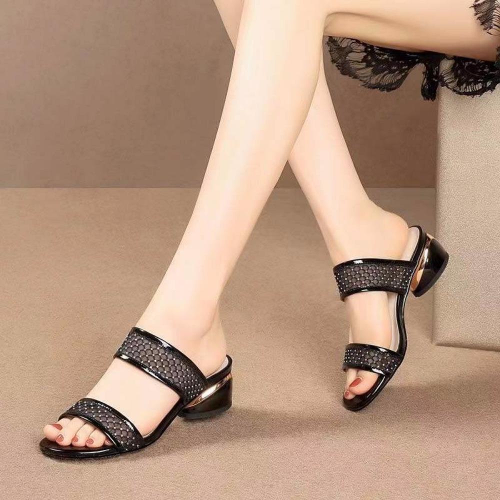 Women Slippers Summer Women's Fashion Low Heel Square Head Open Toe Outdoor Beach Sandals Mujer Size 35-43
