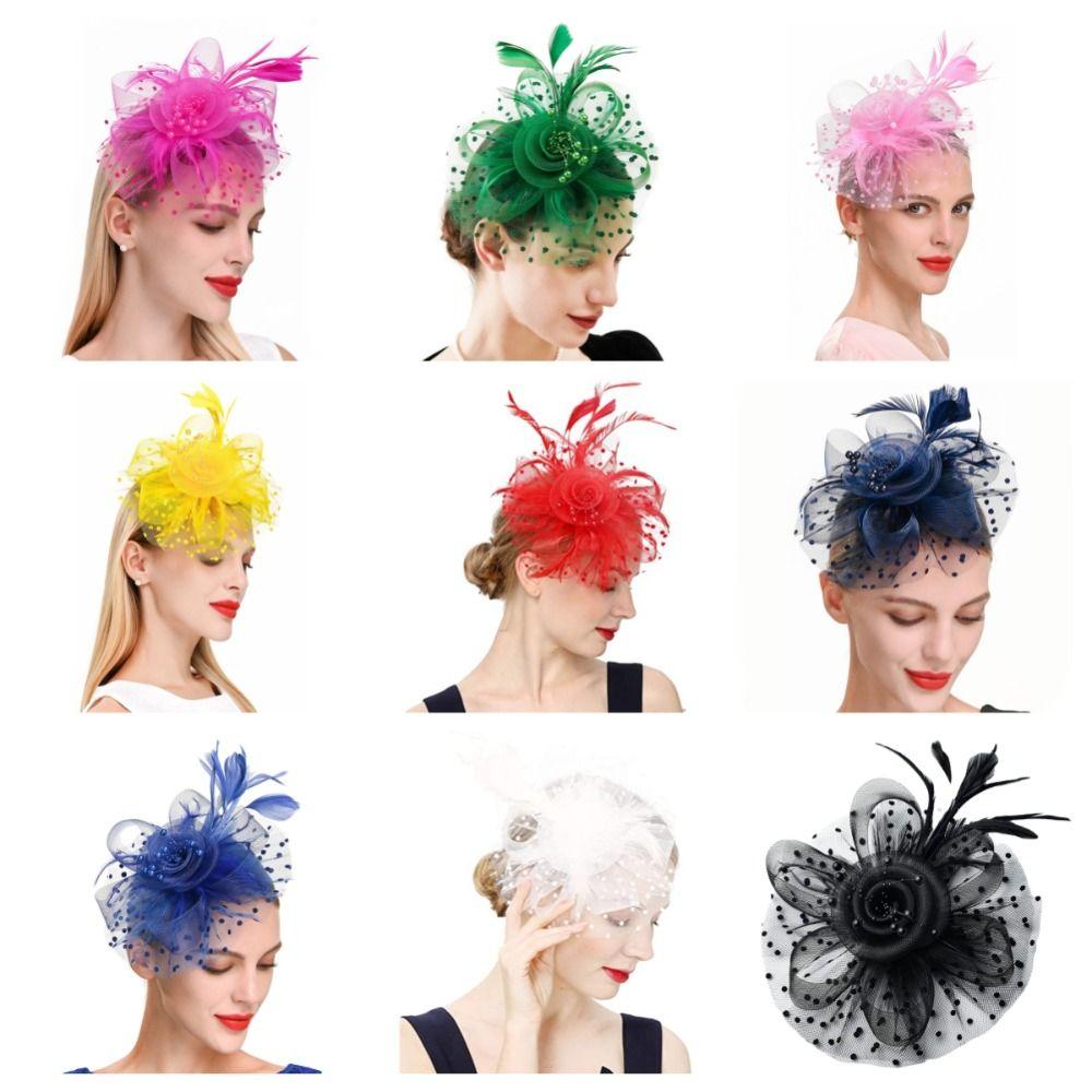 Бусины Цветы Перья Заколки Корсаж Черная Вуаль Головной Убор Фото Головной Убор