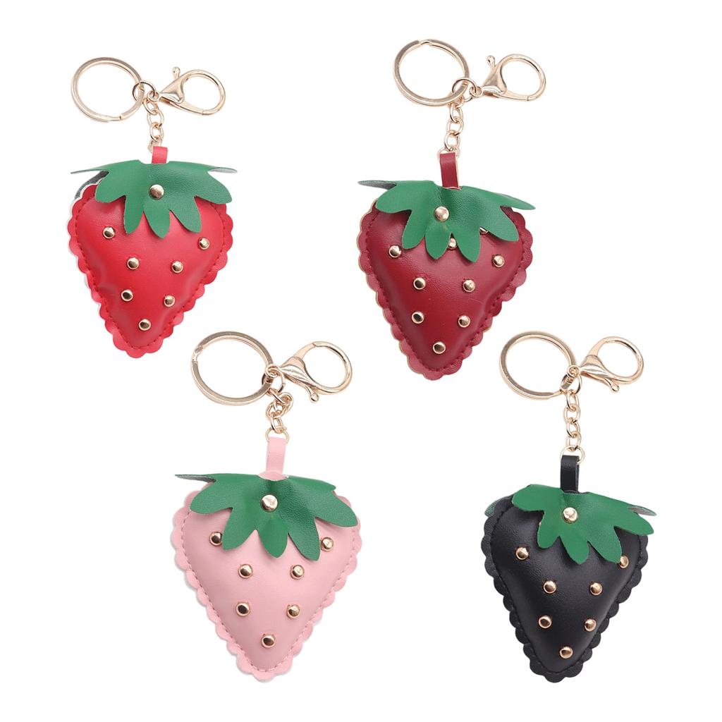 Studded Strawberry Car Keychain with Rivet Decoration PU Leather Key Ring Accessory Bag Pendant For Women Men