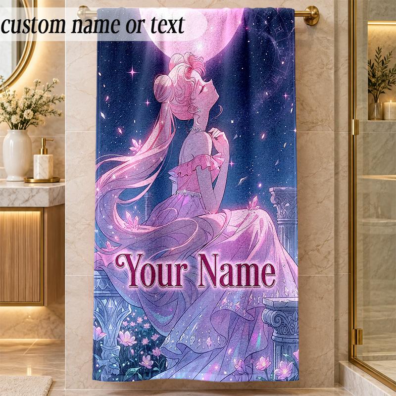 Beach TowelSailor Moon Custom Name Text Personalized Soft Towel for Beach Pool Indoor Home Decor Gift