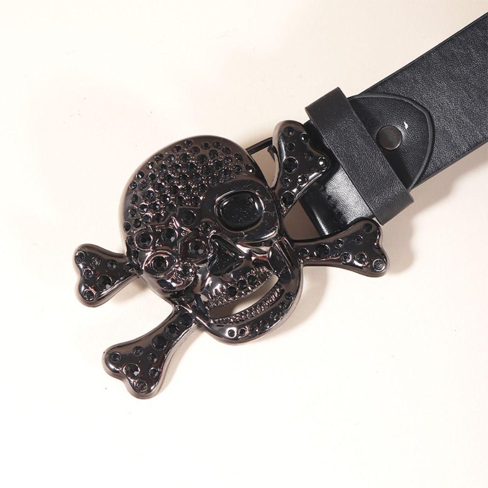 Jeans Decor Rhinestone Skull Belt Skeleton Pu Waistbands Trendy Rivet Belt Daily
