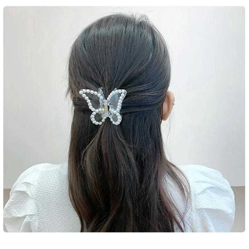 Акриловый прозрачный жемчужный зажим-бабочка, крабовые заколки для волос для женщин и девочек, акриловые шпильки, заколки, заколки, аксессуары для волос