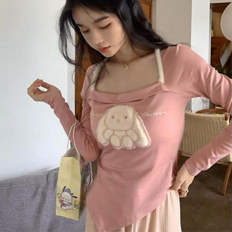 2KWEIRD Japanese Woman Tshirts Square Collar Tunic Summer Tees Fashion Irregular Crop Tops Casual Sweet Y2k T-shirt Shirts for Women