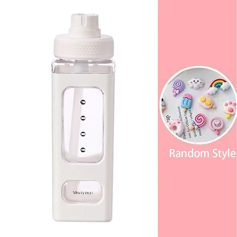 700ml Kawaii Water Bottle for Girls,Cute Kids Water Bottles with Straw 3D Sticker Drinking Bottle Portable Leak Proof Water Jug