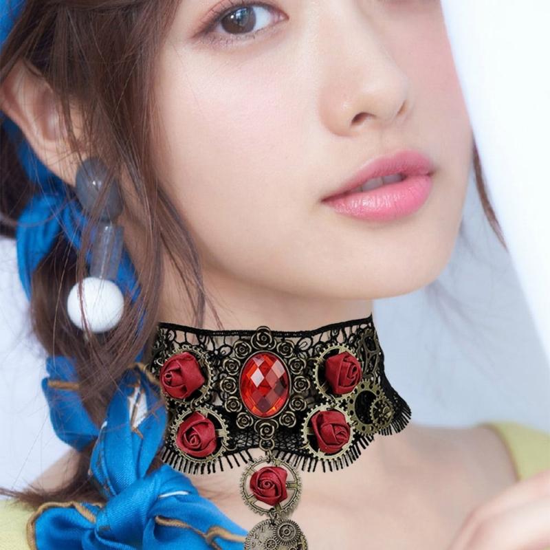 Черный кружевной чокер Готический ожерелье-чокер для Хэллоуина Формальное свидание Наряд в готическом панк-стиле Темный ошейник