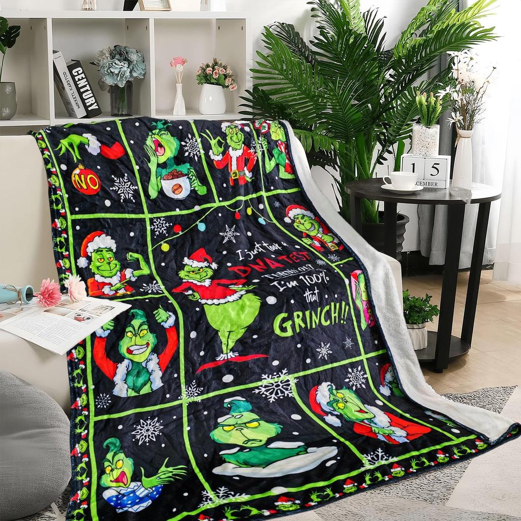 Christmas Cartoon Green Devil Blanket Christmas Decoration Flannel Blanket Digital Print Blanket