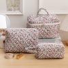 3Pcs Floral Makeup Bag Cotton Quilted Toiletry Bag Large Capacity Makeup Organizer Storage Bag with Zipper for Women and Girls
