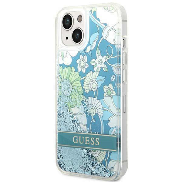 Etui do iPhone 14 Guess Flower Liquid Glitter Zielony