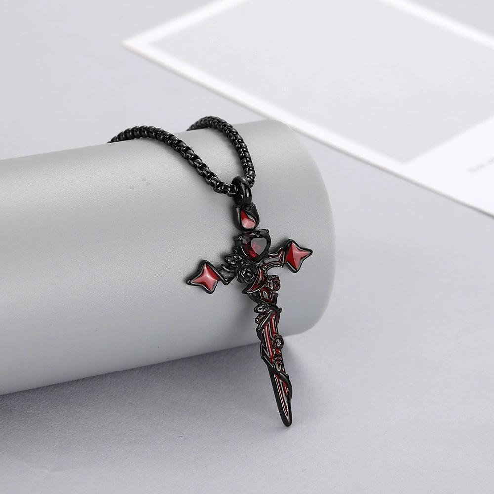 Stainless Steel Irregular Thorn Rose Love Cross Necklace Unique Sweater Chain High-End Fashion Accessory
