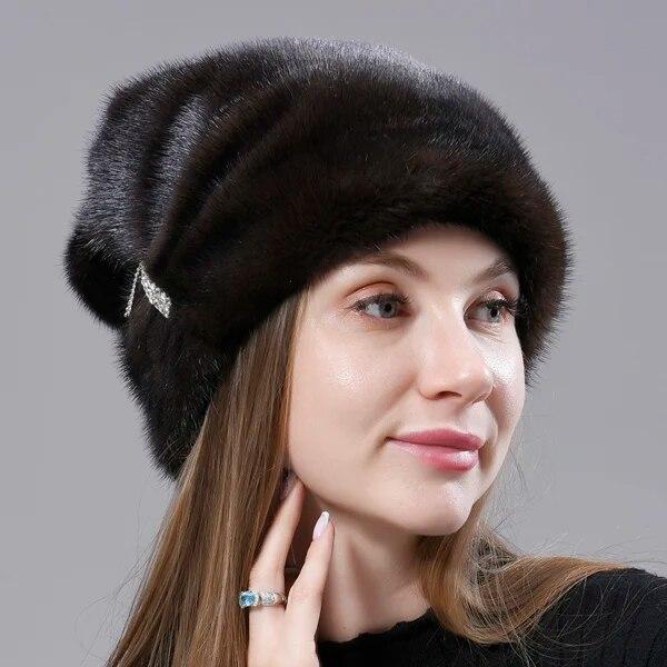 Зимние меховые шапки, женские стильные теплые шапки из натурального цельного норкового меха, роскошные шапки-ушанки, антихолодная зимняя шапка