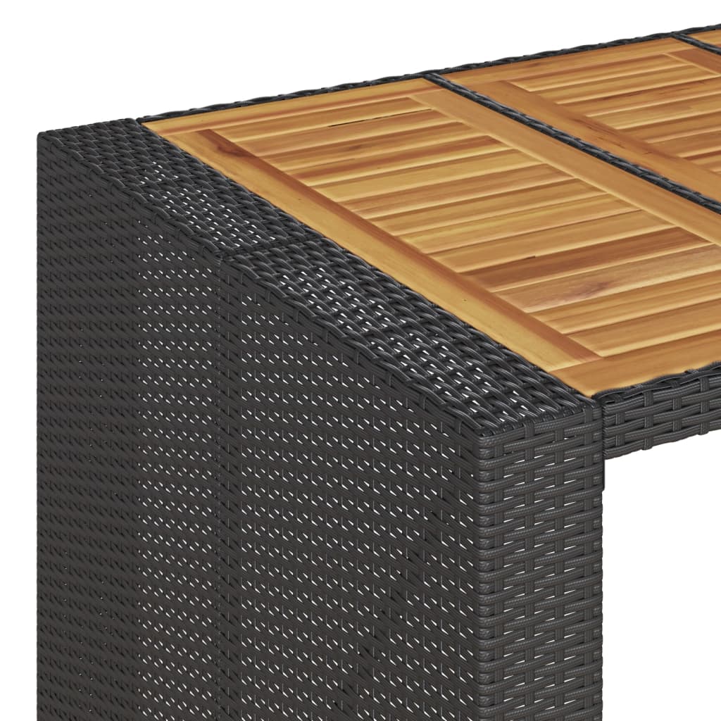Garden Bar Table with Wooden Top Black 185 x 80 x 110 cm Poly Rattan