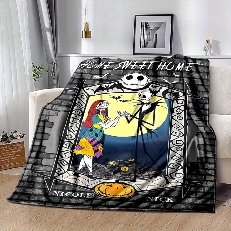 1pc. Halloween Nightmare Before Christmas Home Sweet Home Blanket, Cute Cartoon Jack Skellington Sally Pumpkin Decorative Throw Blanket, Per