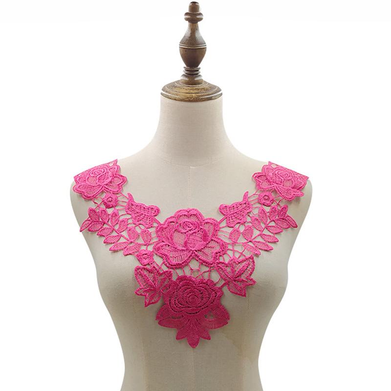 1PC Craft Diy Sewing Fabric Patches 3D Hollow Lace Trim Embroidery Collar Wedding Dress EMA