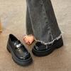 Модные массивные мокасины для женщин Кожаные туфли на платформе Повседневная обувь с круглым носком Женская обувь в британском стиле Черные туфли в стиле Лолита Винтаж