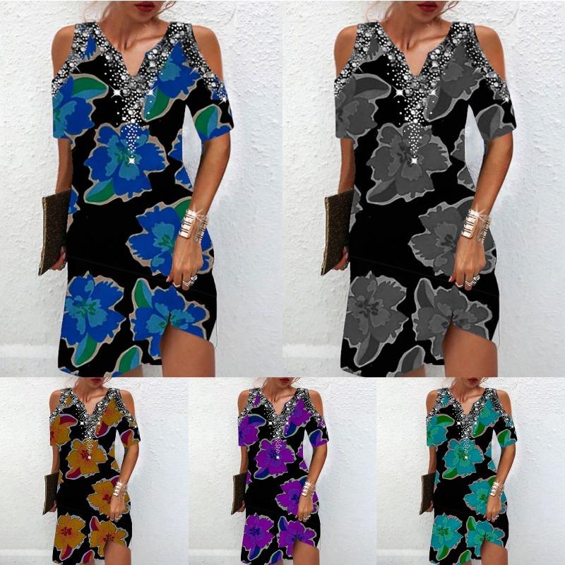 Женская мода лето весна повседневные платья с коротким рукавом и v-образным вырезом