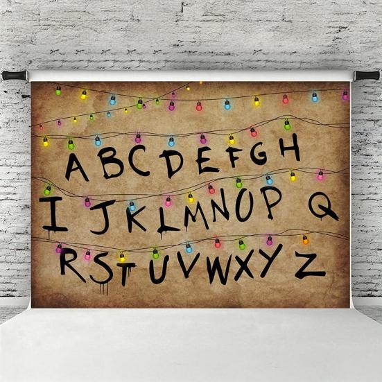 Рустикальный Алфавитный Фон Ретро Цветной Гирляндный Свет Алфавитный Фон Тема Вверх Ногами Фотореквизит для Хэллоуина Принадлежности для Вечеринки по Случаю Дня Рождения