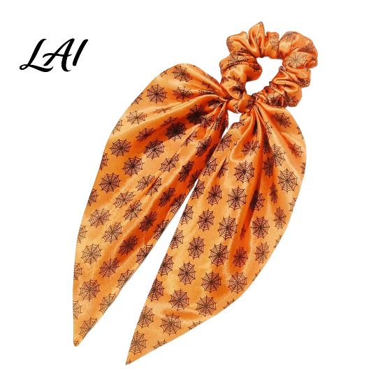 Reusable Soft Hair Ties Halloween for Women Girls Spooky Spider Web Skeleton Bat Cute Seasonal Bands Pumpkin Scrunchies Pleated Ties Ribbon