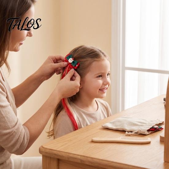 Christmas Hair Clips for Girls Clip in Extensions with Tree/Star/Bow Design Star Embellished Styling Tools Holiday Party Hairstyles, Red Green